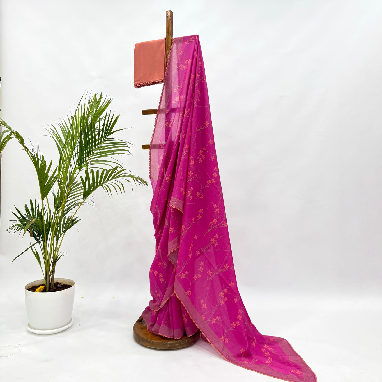 Hot Pink BLoom Mul Chanderi Saree