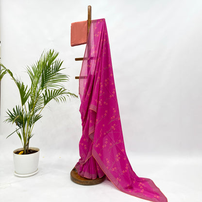 Hot Pink BLoom Mul Chanderi Saree