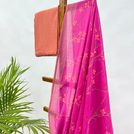 Hot Pink BLoom Mul Chanderi Saree
