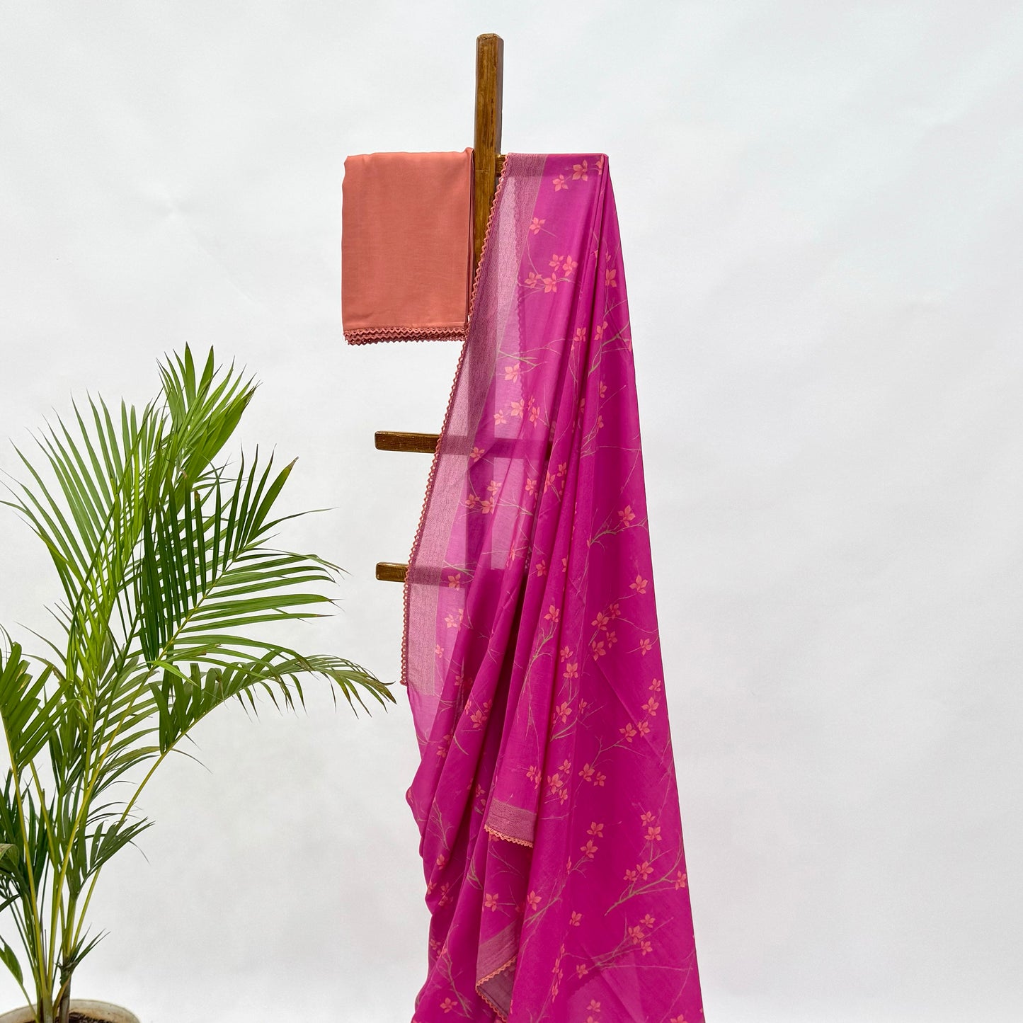 Hot Pink BLoom Mul Chanderi Saree