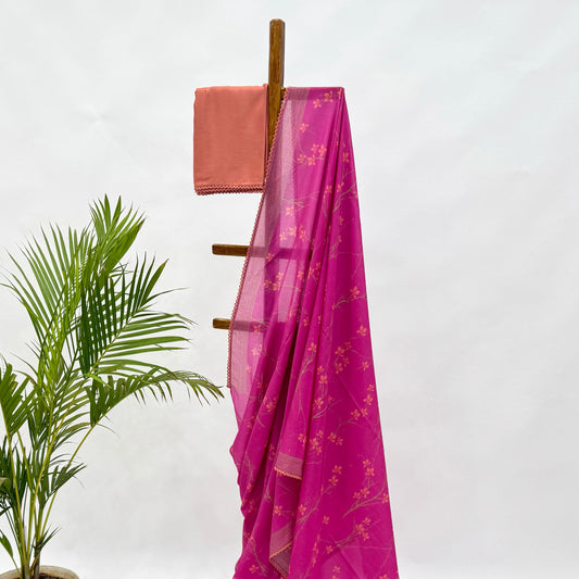 Hot Pink BLoom Mul Chanderi Saree