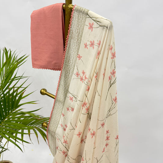 Ivory Bloom Mul Chanderi Saree