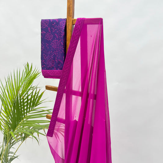 Magenta Pink Georgette Sequin Embroidery Saree with Purple Kumri Silk Blouse