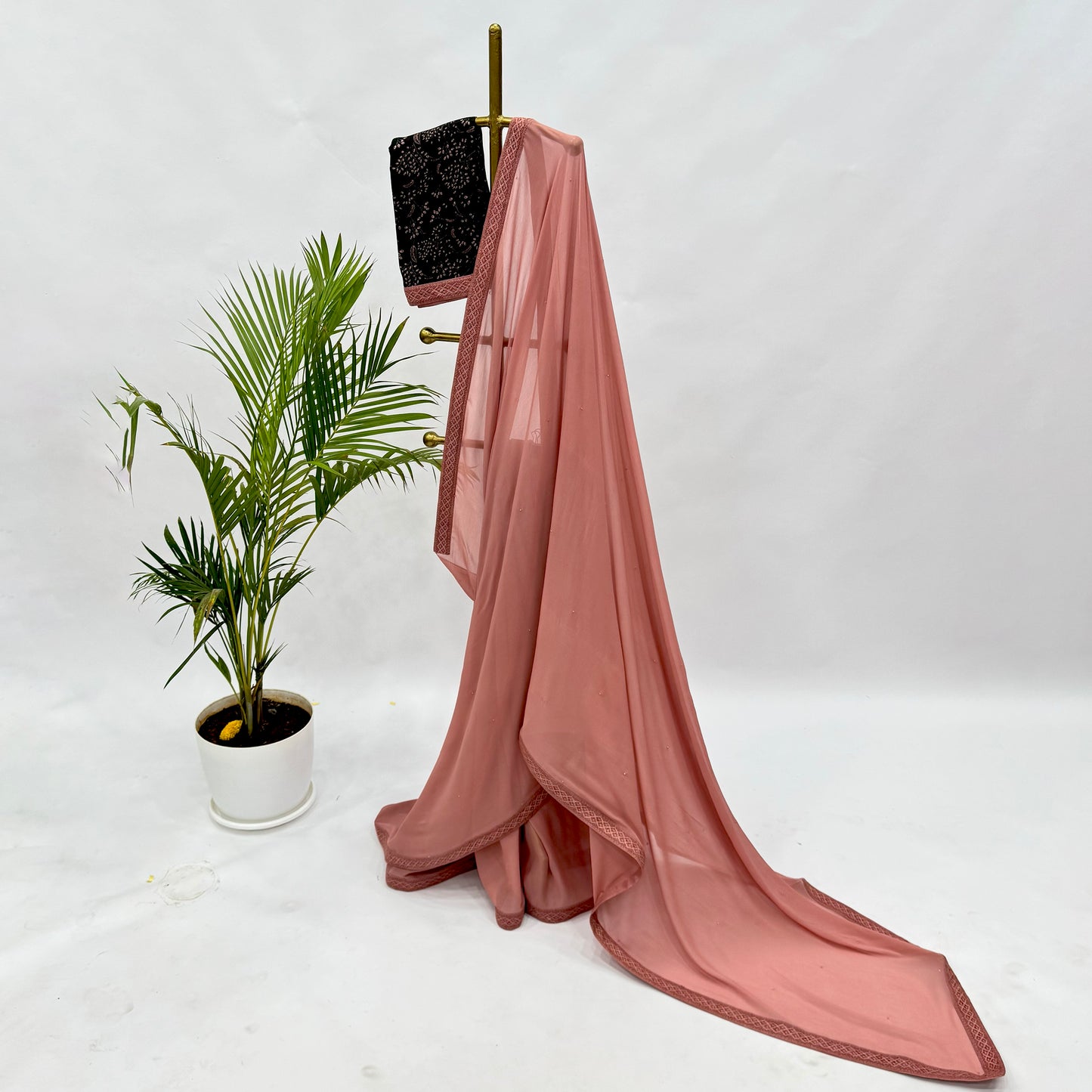 Rose Brown Georgette Sequin Embroidery Saree with Black Kumri Silk Blouse