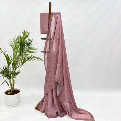 Old Rose Polka Dots Chinnon Saree