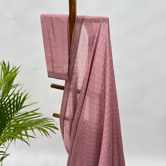 Old Rose Polka Dots Chinnon Saree
