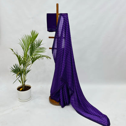 Purple Polka Dots Chinnon Saree