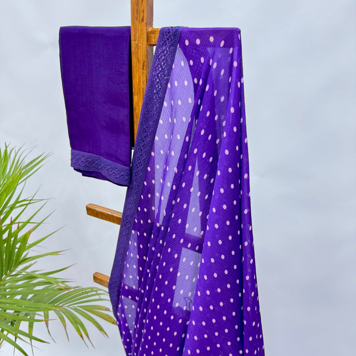 Purple Polka Dots Chinnon Saree