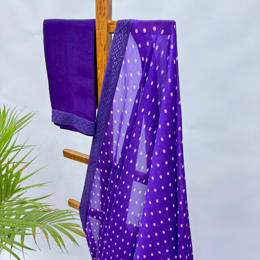 Purple Polka Dots Chinnon Saree