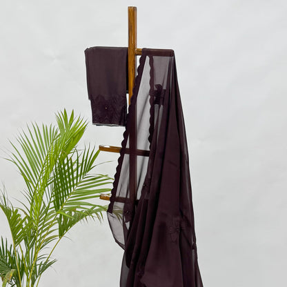 Brown VT Applique Motifs Falling Organza Saree