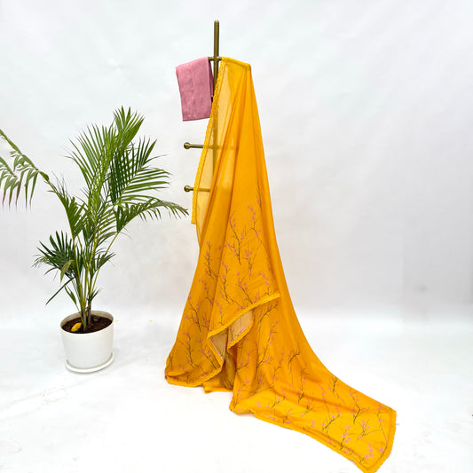 Yellow Bloom Chinnon Saree