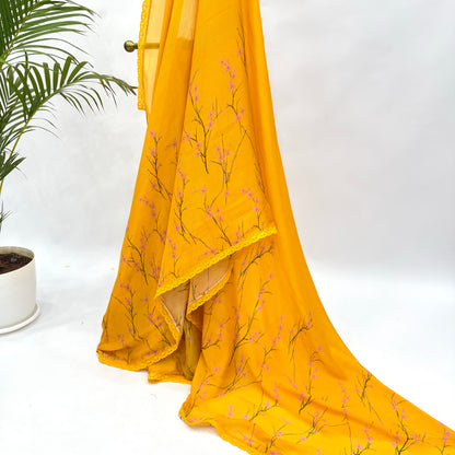 Yellow Bloom Chinnon Saree