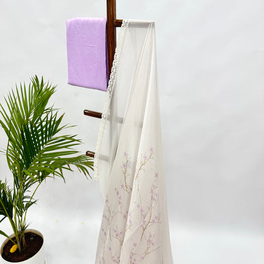 Off-White Bloom Chinnon Saree