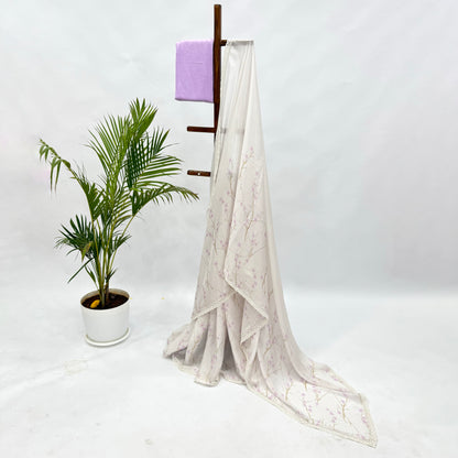 Off-White Bloom Chinnon Saree