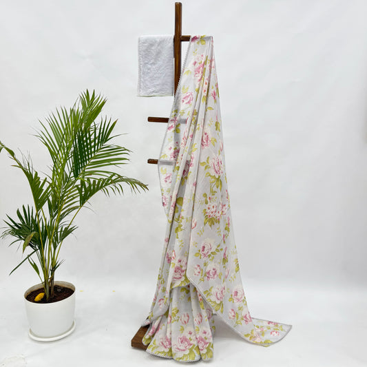 Grey Flower Bunch Kota Saree