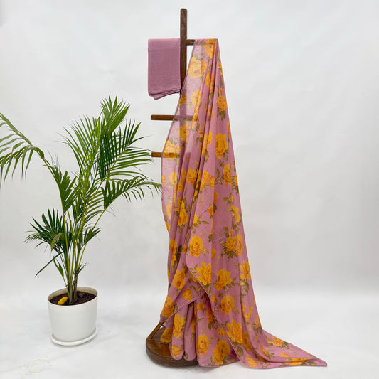 Onion Pink Flower Bunch Kota Saree