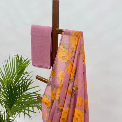 Onion Pink Flower Bunch Kota Saree