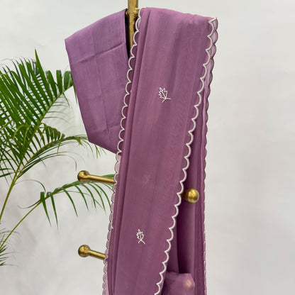 MAUVE PEARL LEAF BUTAS ORGANZA SAREE