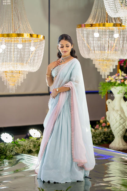 Ice Blue Ombre Dupatta Skirt Set