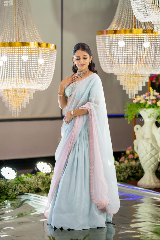 Ice Blue Ombre Dupatta Skirt Set