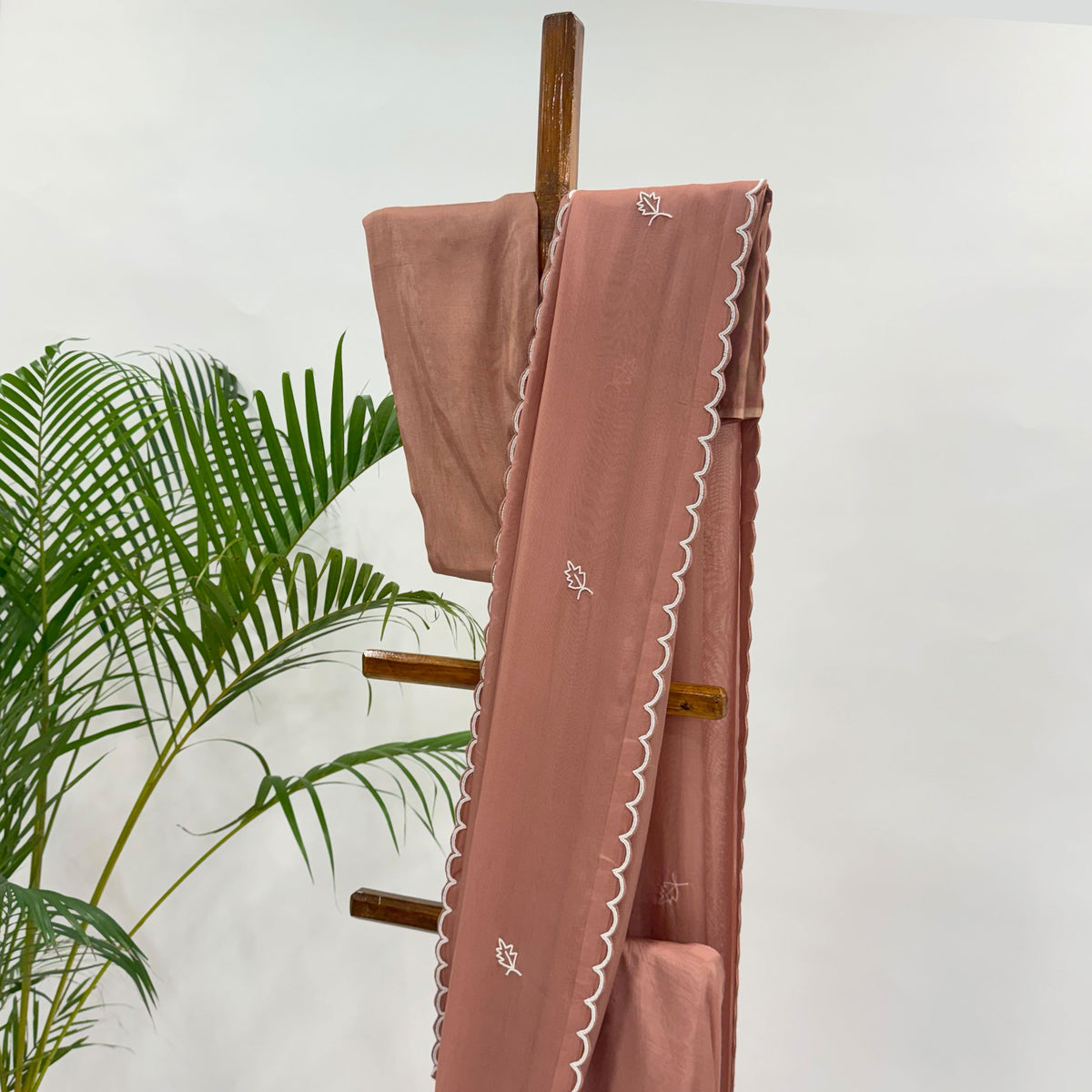 BROWN PEARL LEAF BUTAS ORGANZA SAREE