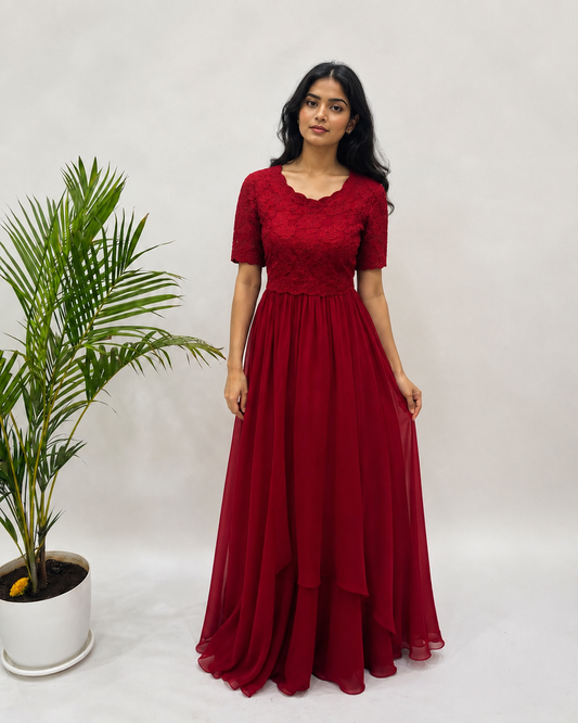 Red Applique Tie Jakcet Dress