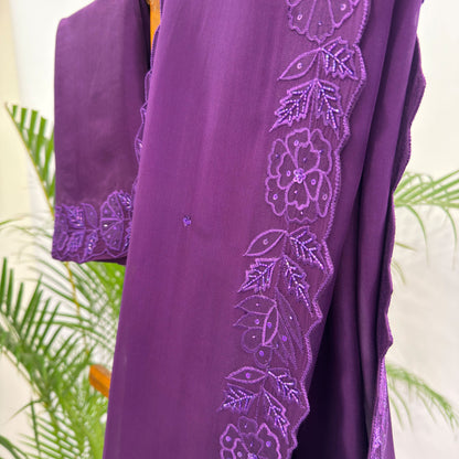 PURPLE APPLQIUE BORDER ORGANZA SAREE