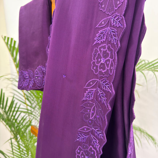 PURPLE APPLQIUE BORDER ORGANZA SAREE