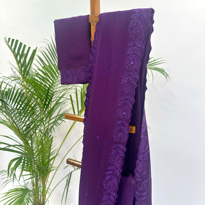 PURPLE APPLQIUE BORDER ORGANZA SAREE