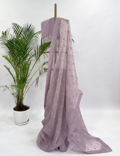 PERIWINKLE LAVENDER SMALL FLOWER MOTIFS ORGANZA SAREE