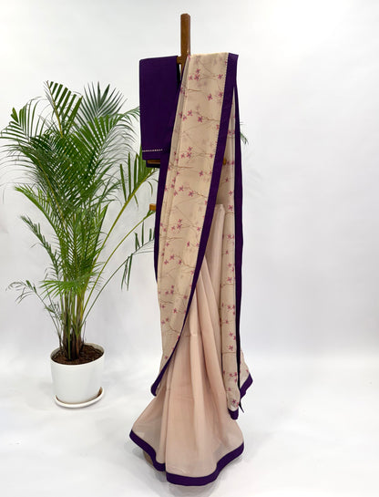 ONION PINK BLOOM PURPLE BORDER SAREE