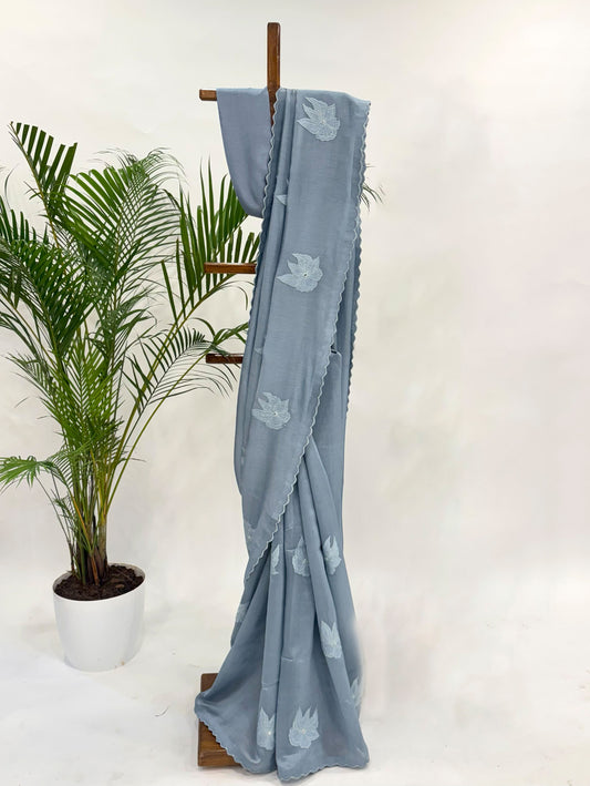 PASTEL BLUE VT BUTAS CHANDERI SILK SAREE