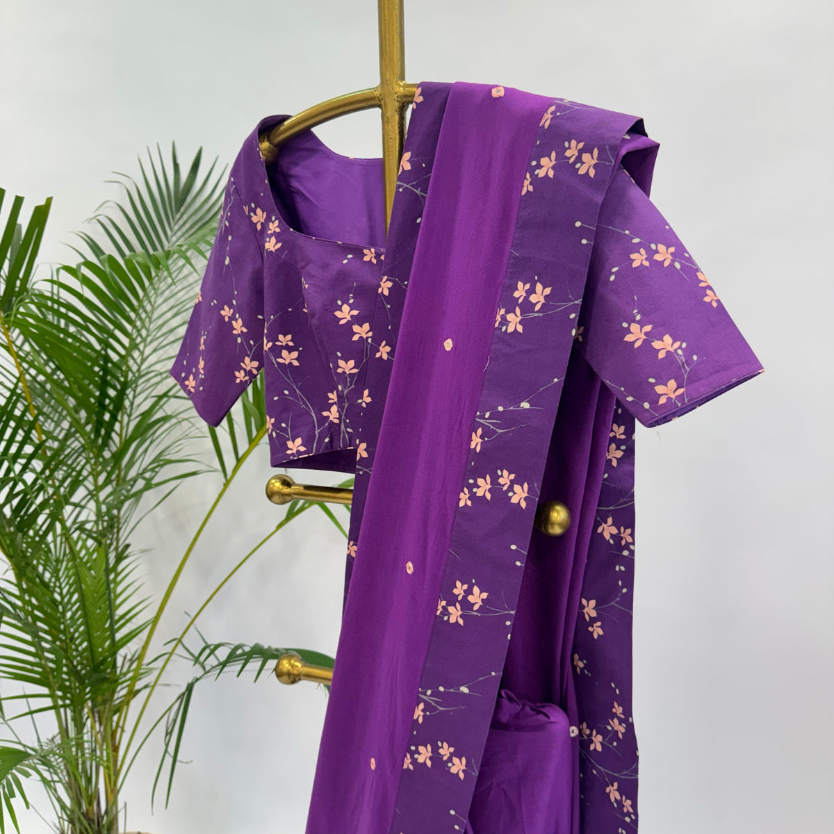 PURPLE BLOOM SILK BORDER CHANDERI SILK MIRROR MOTIFS SAREE