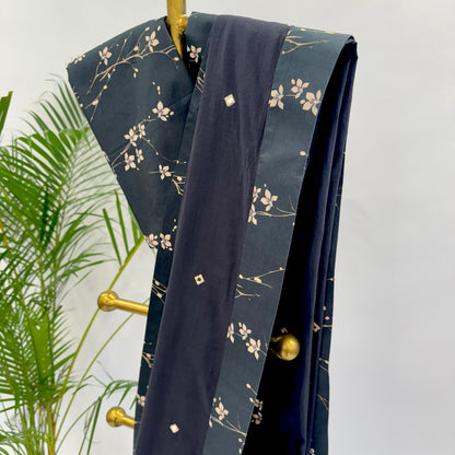 BLACK BLOOM SILK BORDER CHANDERI SILK MIRROR MOTIFS SAREE