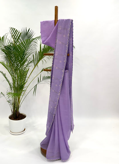 LAVENDER BLOOM ORGANZA SAREE WITH BEAD SCALLOP