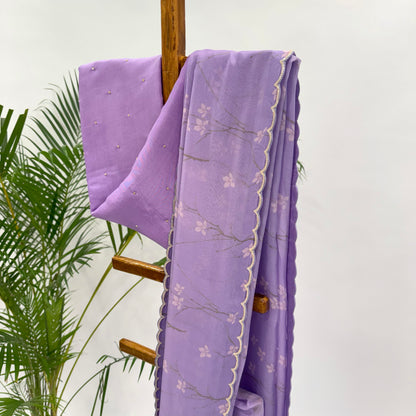LAVENDER BLOOM ORGANZA SAREE WITH BEAD SCALLOP