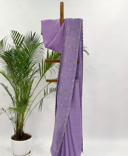 LAVENDER BLOOM ORGANZA SAREE WITH BEAD SCALLOP