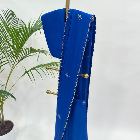 DARK BLUE BEADS LEAFBUTAS ORGANZA SAREE