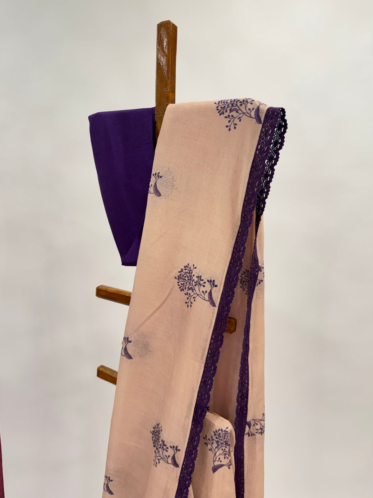 Blush KUMRI BUTAS MUL SAREE WITH PURPLE CROCHET LACE