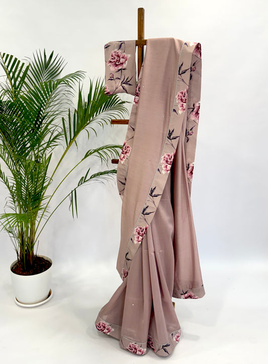 OLDROSE PEONIA BORDER CHANDERI SILK SAREE