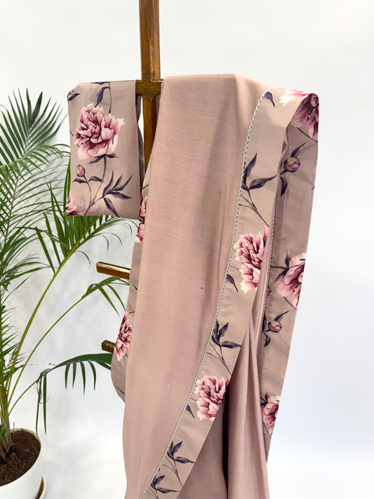 OLDROSE PEONIA BORDER CHANDERI SILK SAREE