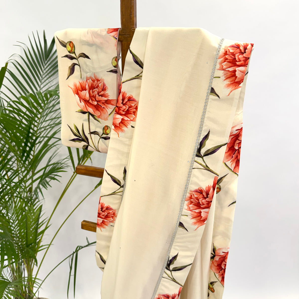 IVORY PEONIA BORDER CHANDERI SILK SAREE