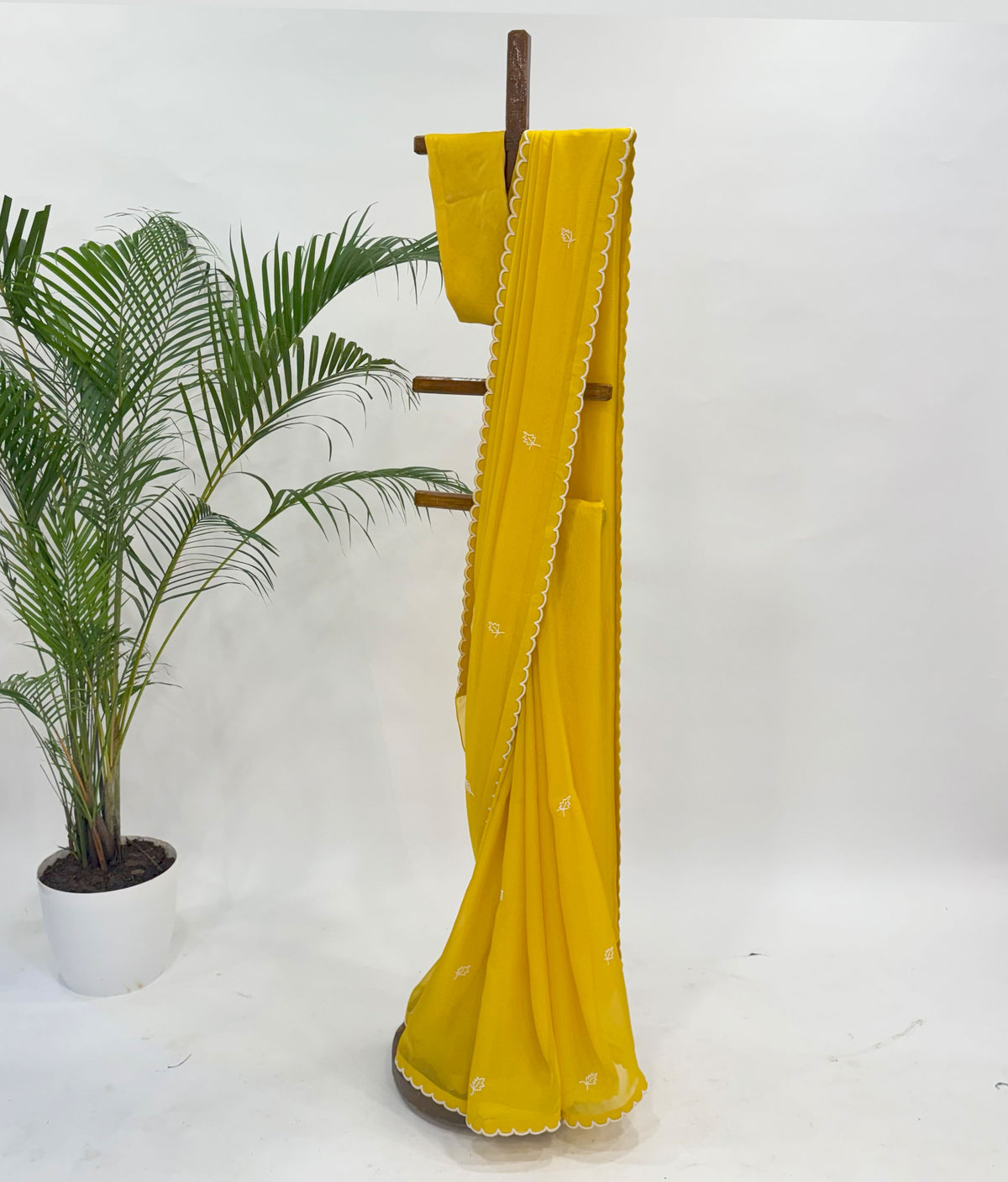 YELLOW PEARL LEAFBUTAS ORGANZA SAREE