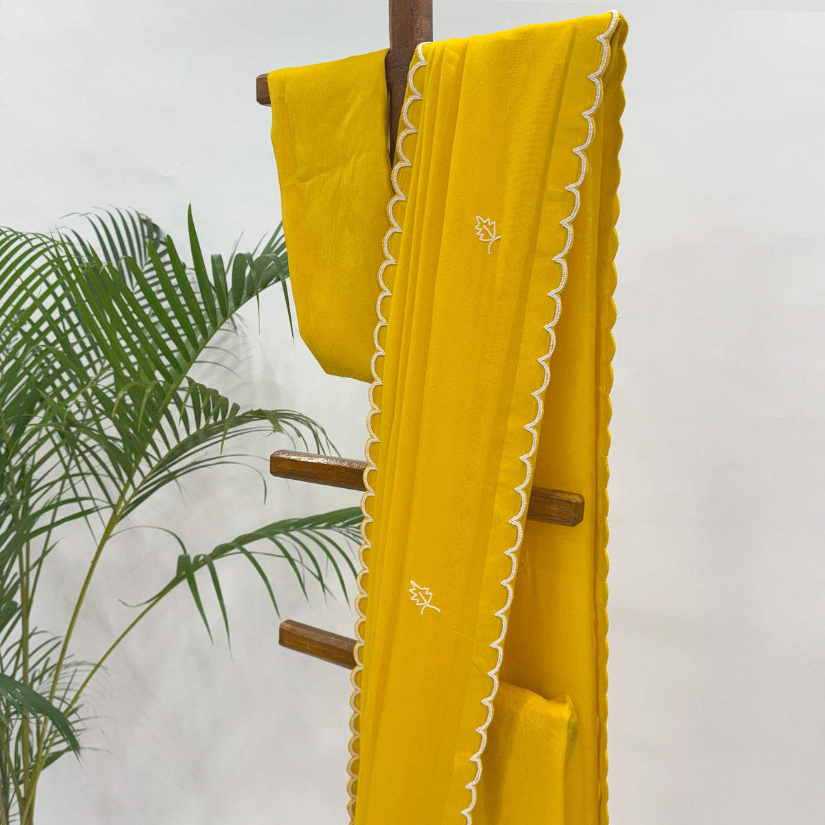 YELLOW PEARL LEAFBUTAS ORGANZA SAREE