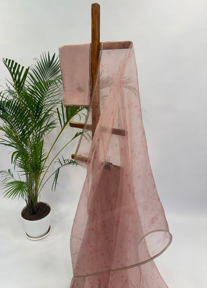 ONION PINK BLOOM ORGANZA SAREE