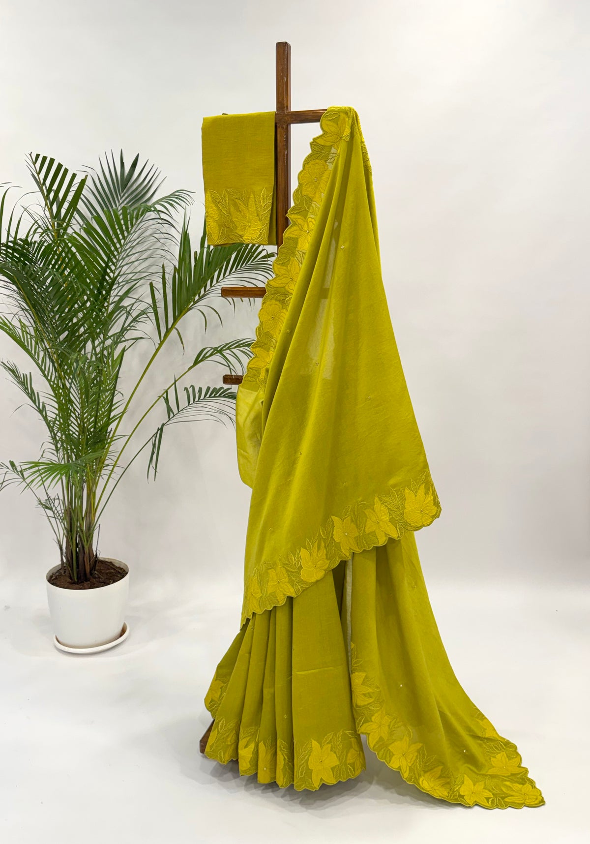 LEAFGREEN VT BORDER CHANDERI SILK SAREE