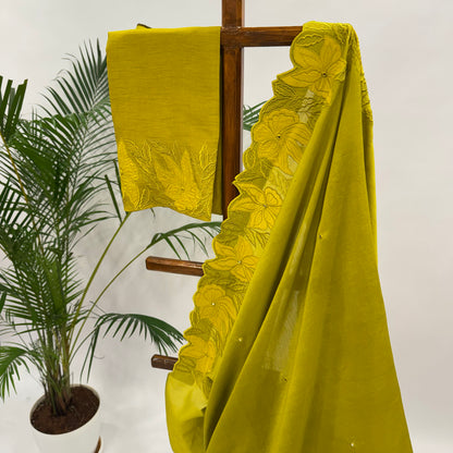LEAFGREEN VT BORDER CHANDERI SILK SAREE