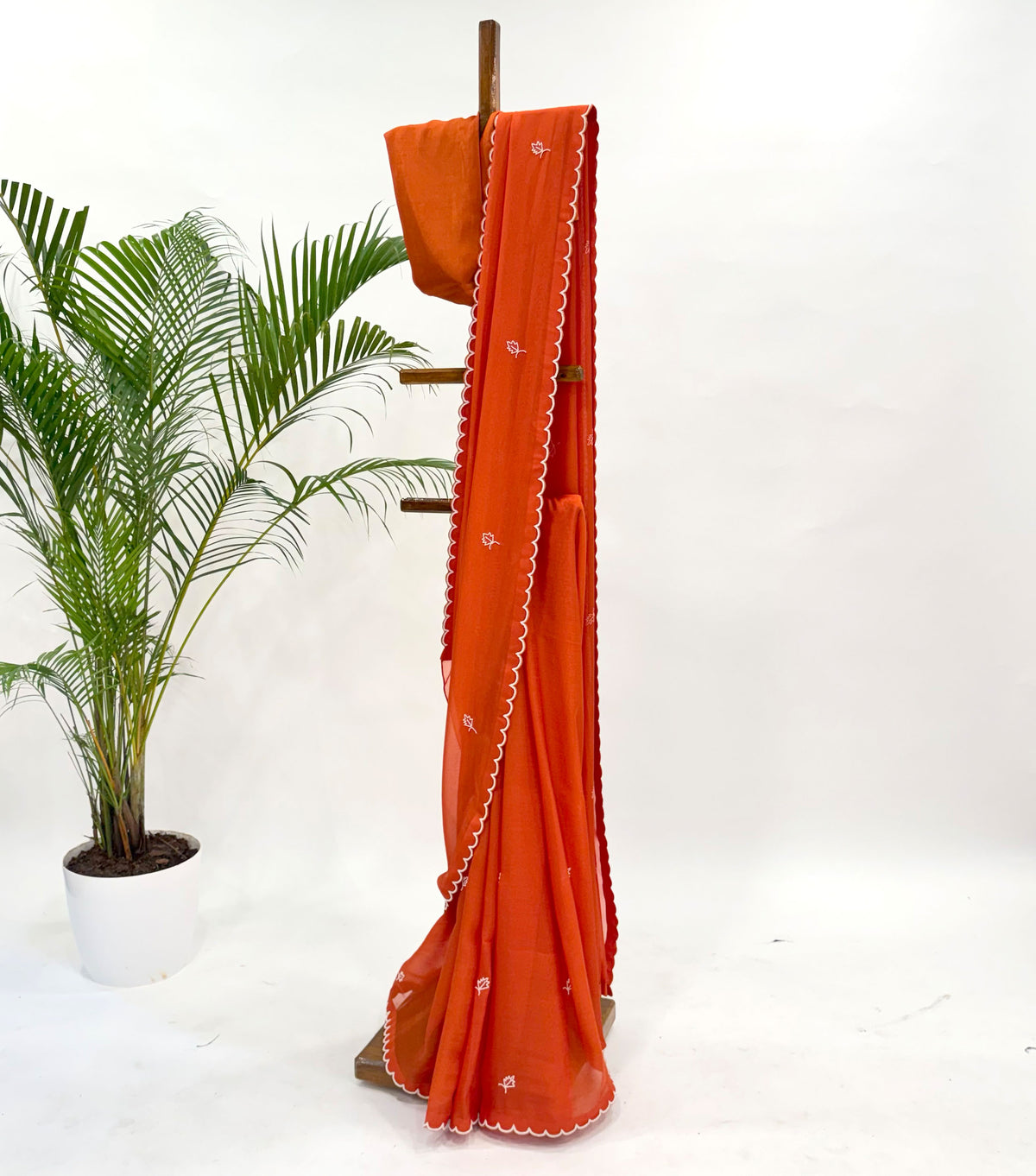 TANGERINE ORANGE PEARL LEAFBUTAS ORGANZA SAREE