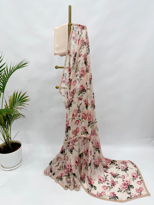 IVORY FLOWER BUNCH GEORGETTE SAREE