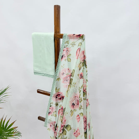 SEAGREEN FLOWER BUNCH GEORGETTE SAREE